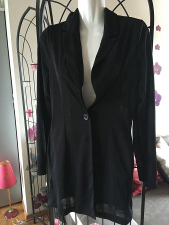 Veste fine Blazer fluide crêpe épaulettes noir 34
