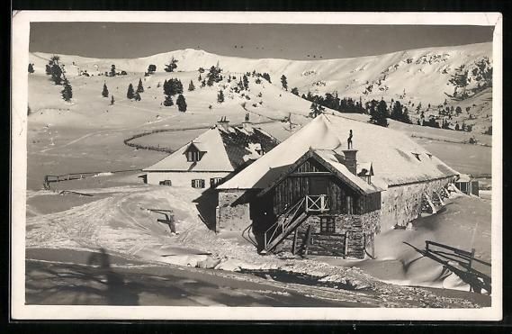 Cartoline postali: AK Seetalhütte mit Panorama im Schnee – Usato da Berlin venduto da bartko-reher