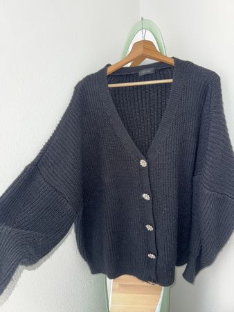 Black Knit Cardigan with Rhinestone Buttons S-M