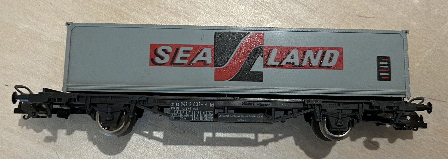 Lima Modellini di ferrovie: Lima wagon plat avec container SEALAND DB – Usato da SION venduto da Patrick1950 1