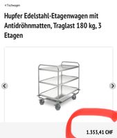 Edelstahl-Etagenwagen mit Antidröhnmatten, Traglast 180 kg,