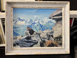Vue de la montagne par M. Völlmy - Huile sur bois 40x50 cm