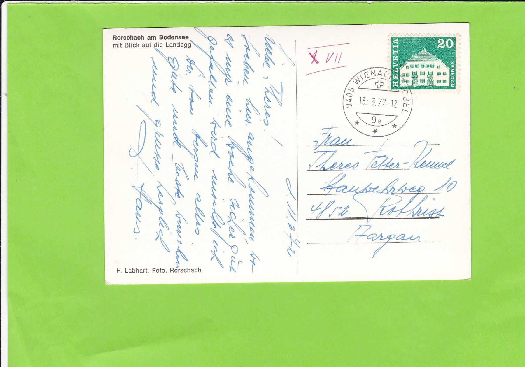 Cartoline postali: Rorschach, Blick auf die Landegg – Usato da St. Peterzell venduto da neckertal 1