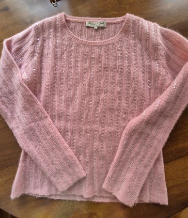 Rundhalspullover, Kaschmir mit Pailletten, rosa, Gr S