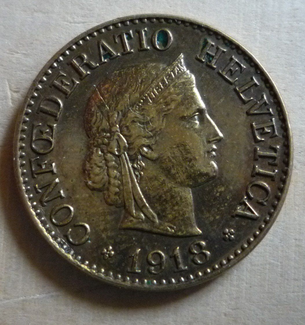 Alle Münzen: 10 Rappen 1918, stgl, Messing, Kat. CHF 75.-- – Gebraucht aus Rieden SG von Sammelfreund