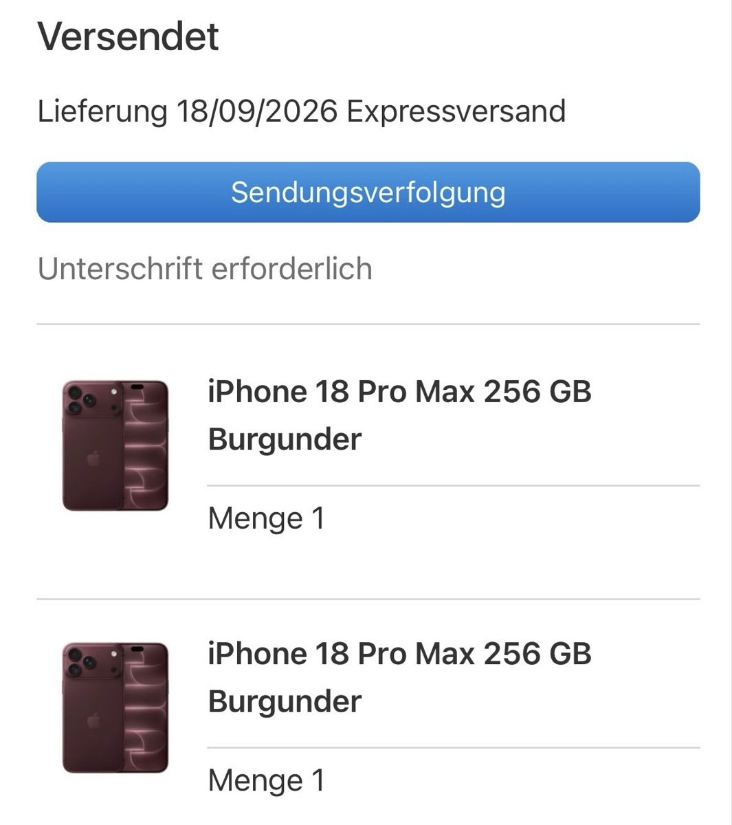 Apple Telefoni cellulari / Smartphones: iPhone 18 Pro Max 256 GB Burgunder – Nuovo e nell'imballaggio originale da Oberwil-Lieli venduto da shenlol 3