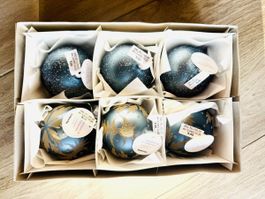 6 Stk. Interio Weihnachtskugeln Blau/Gold - Neuwertig!