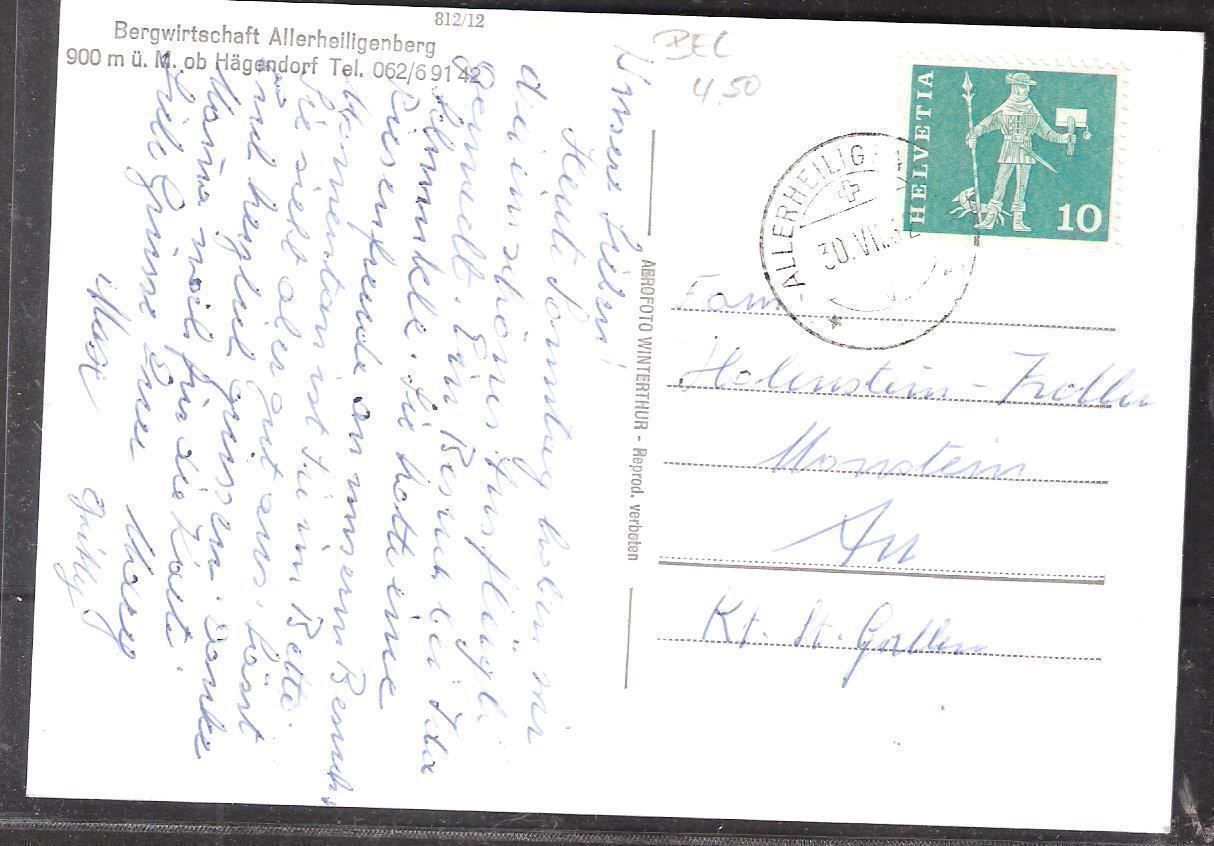 Cartoline postali: 30.7.62 Allerheiligenberg Bergwirtschaft – Usato da Zürich venduto da Hagliweg 2