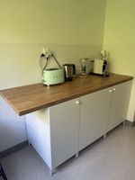 Küchenschrank, Küchenmöbel weiss mit Holzplatte & 3 Türen