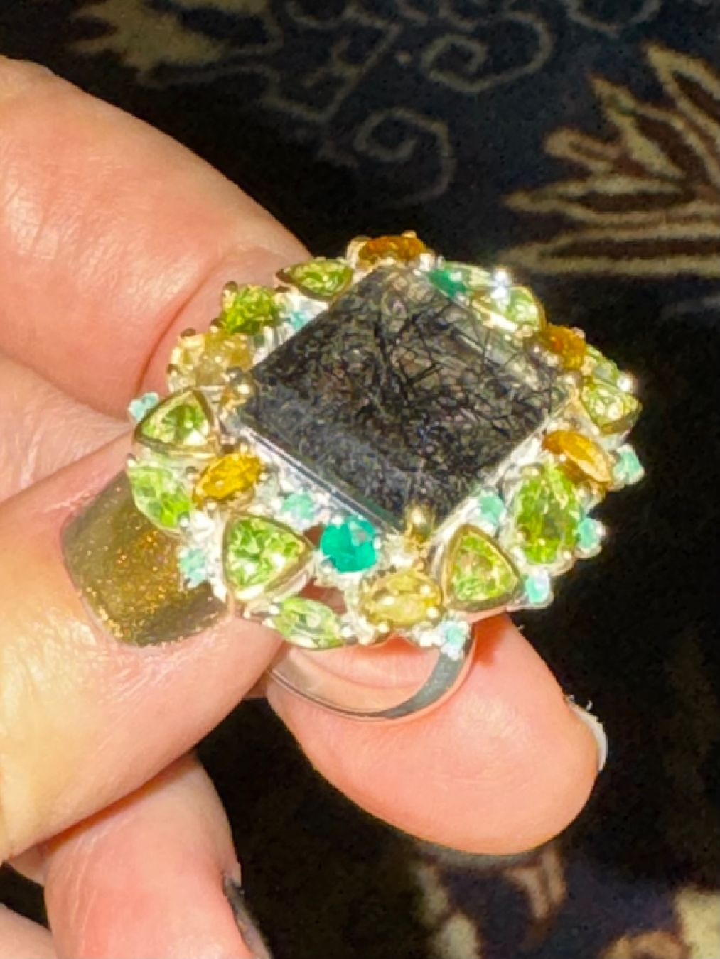Llan Valls Joies Anelli: ⚫Unique Piece Rutilated Quartz Ring Emerald Peridot Citrine – Nuovo (secondo la descrizione) da Birsfelden venduto da Brut-Reserve 2