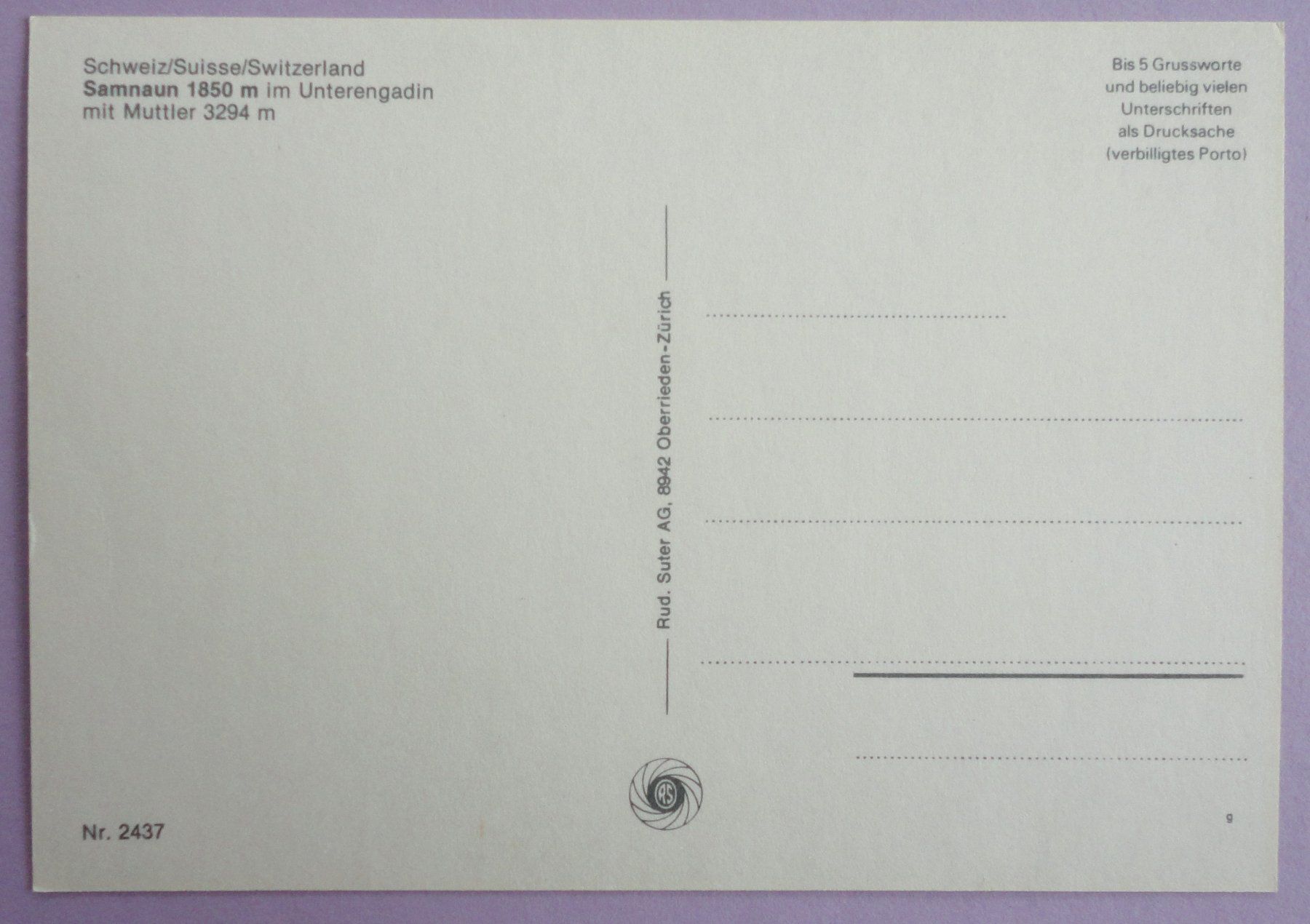 Cartoline postali: Samnaun 1850 m im Unterengadin – Usato da Fétigny venduto da Billy2miny 1