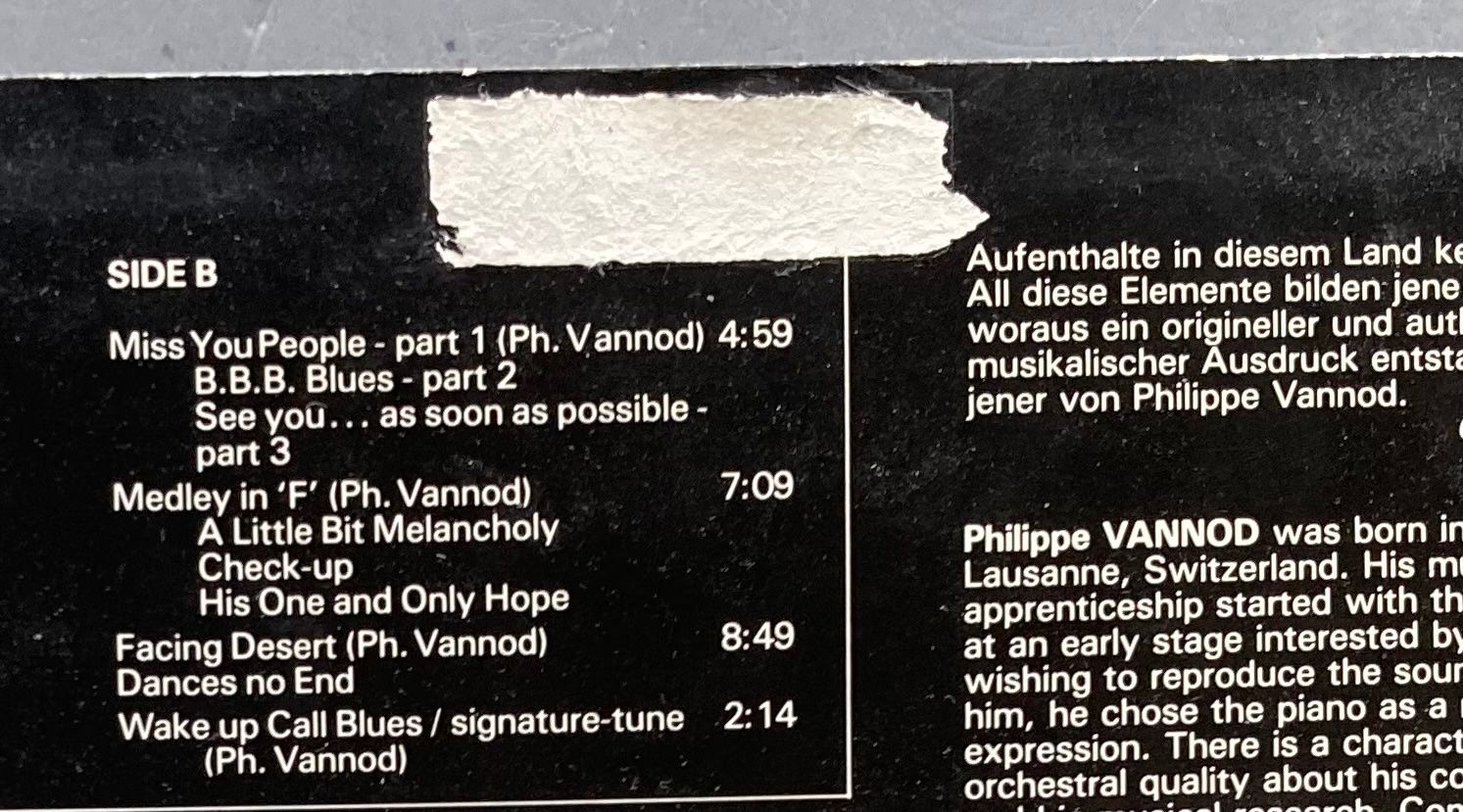 Vinyles: PHILIPPE VANNOD - PIANO SOLO – D'occasion à Poliez-Pittet par Newtown-Records 3