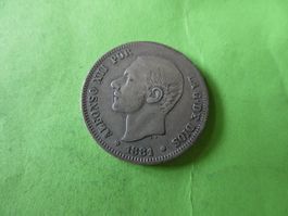 Spanien 1881, 2 Pesetas - Silber