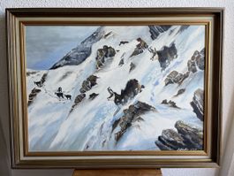 Öl-Gemälde "Gemsen im Winter" signiert, Original 1991 Top!