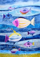Original Aquarell 9 kleine Fische