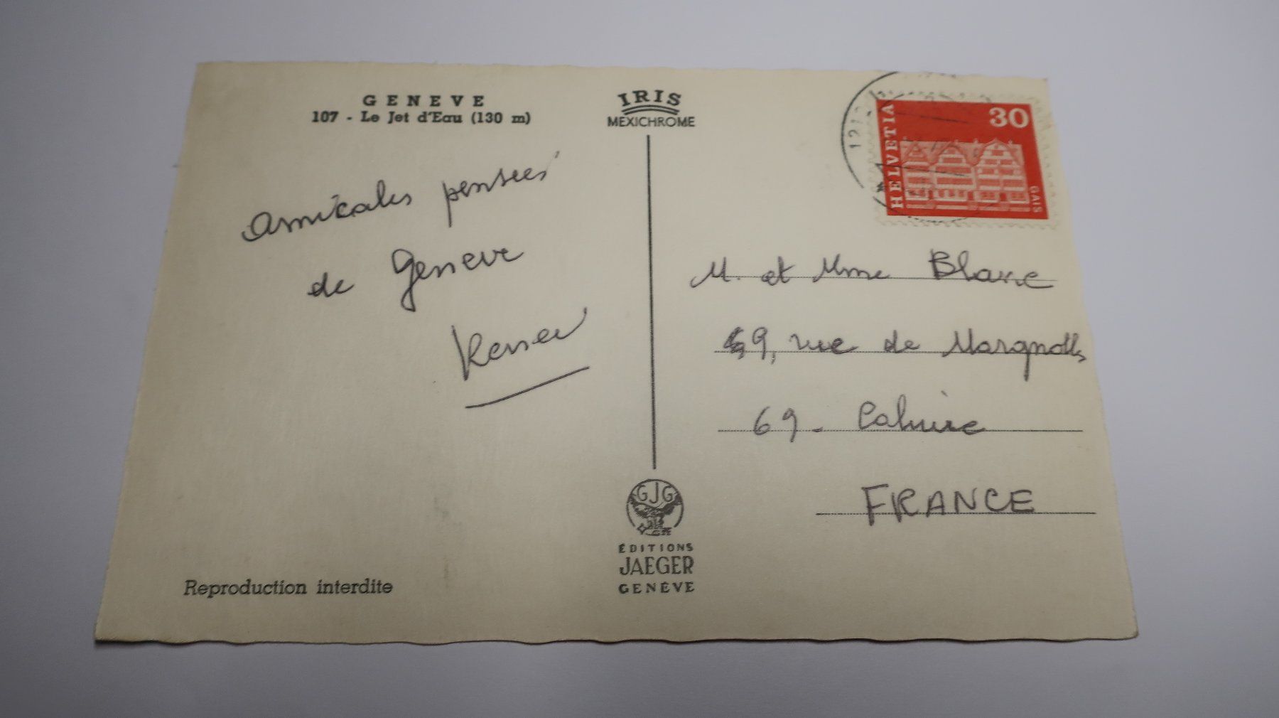 Cartoline postali: Genève le jet d'eau – Usato da Cormoret venduto da Pascalll2001 2
