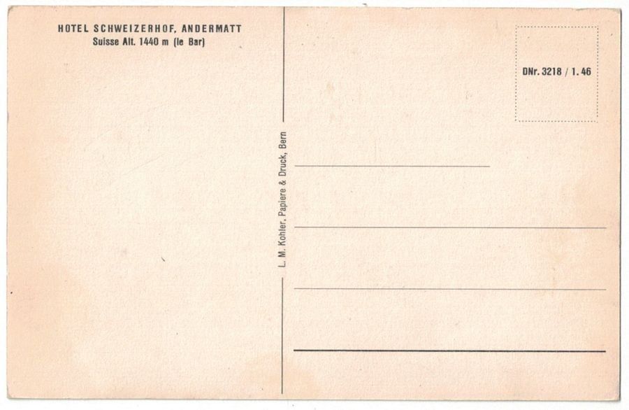 Cartoline postali: Andermatt, Hotel Schweizerhof, Bar, um 1945 – Usato da Frauenfeld venduto da POML 1