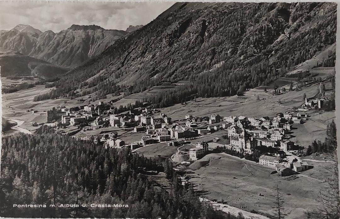 Cartoline postali: PONTRESINA  -  mit Albula & Crasta-Mora  - 1959 – Usato da Delémont venduto da Domdom1