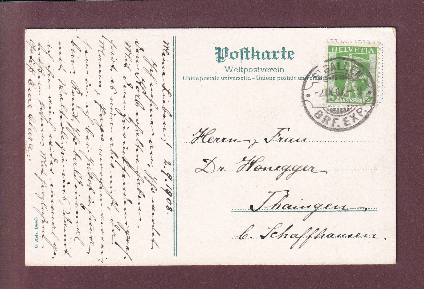 Cartoline postali: ST. GALLEN - Viadukt der Gottfried-Kellerstrasse - 1908 – Usato da Pully venduto da nicecards 1