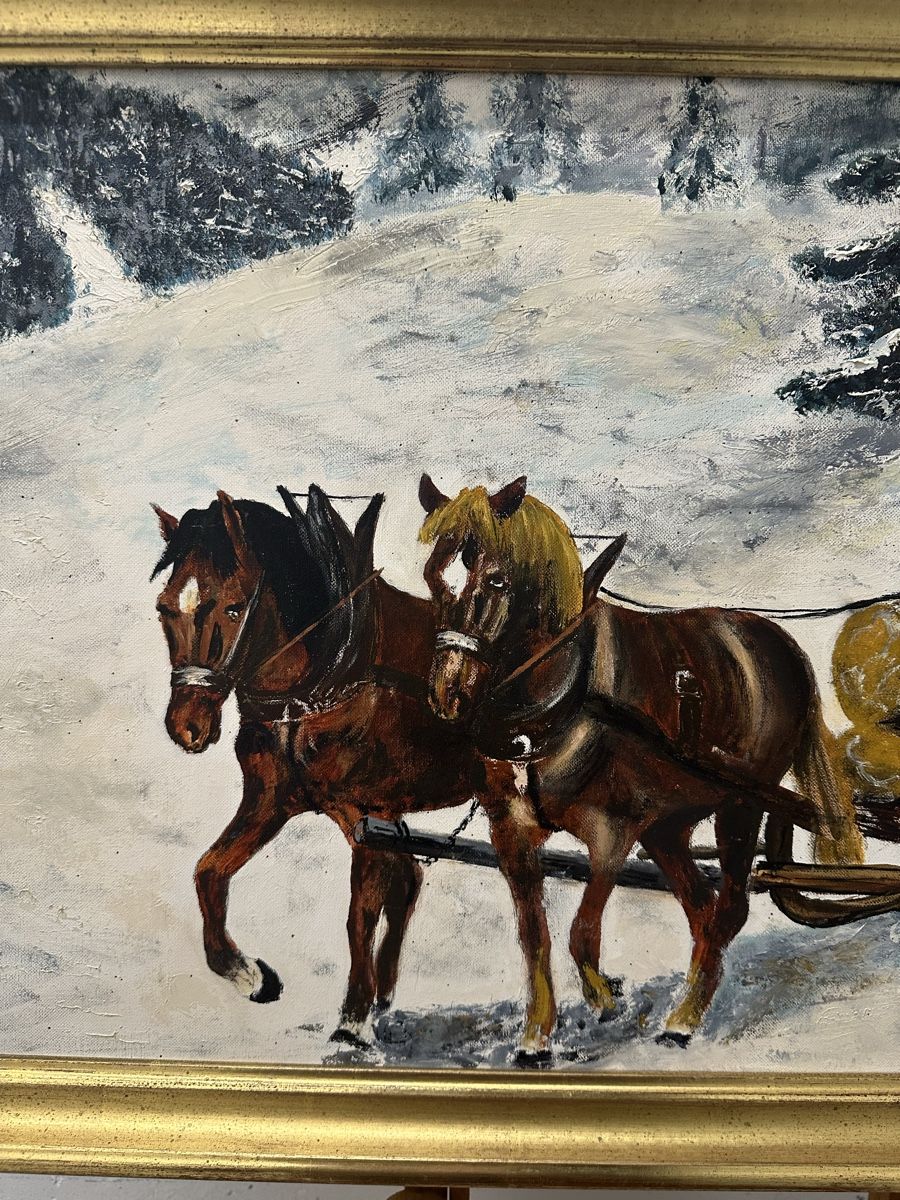 Dipinti: Gemälde Winterlandschaft mit Pferde Holzfäller – Usato da Ebikon venduto da Gaenggeliwaar 1