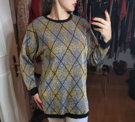Eleganter Vintage Pullover mit Argyle-Muster – Gr. 40/42