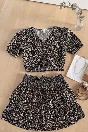 Rock und Crop Top mit Leo-Muster M L Outfit Set Shirt top 