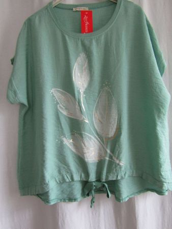 Gr. 46/52, Tunika im Blouson Schnitt mit Blattapplikation