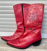 Superbes bottes country brodées MUSTANG en cuir rouge n.38