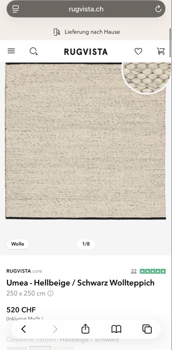Tappeti: Handmade Umea Wool Rug - Beige/Black - 250x250cm – Nuovo (secondo la descrizione) da Stäfa venduto da wia_t7x6 1