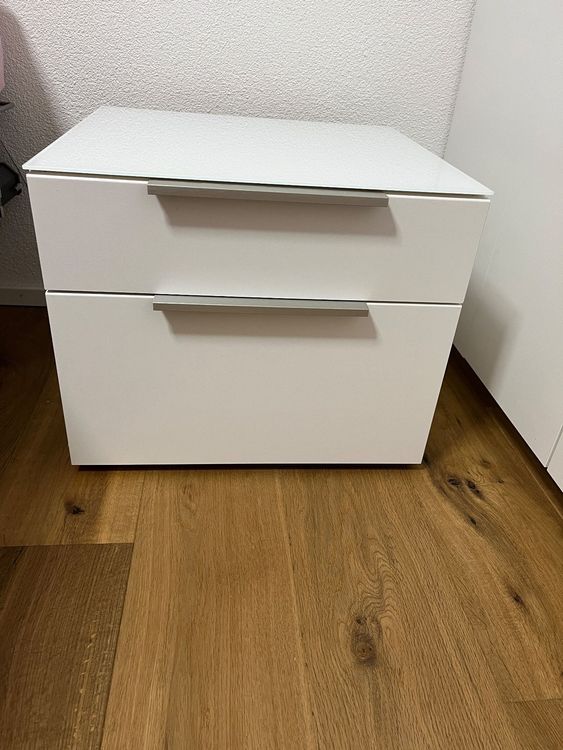 Aneutr Nachttisch Set 2 Stück 40x40x55cm - Weiß Mit 2 Schubladen Metallfüßen