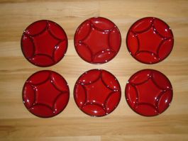 6 rote vintage Fleisch FONDUE Teller /chinoise, bourguignon