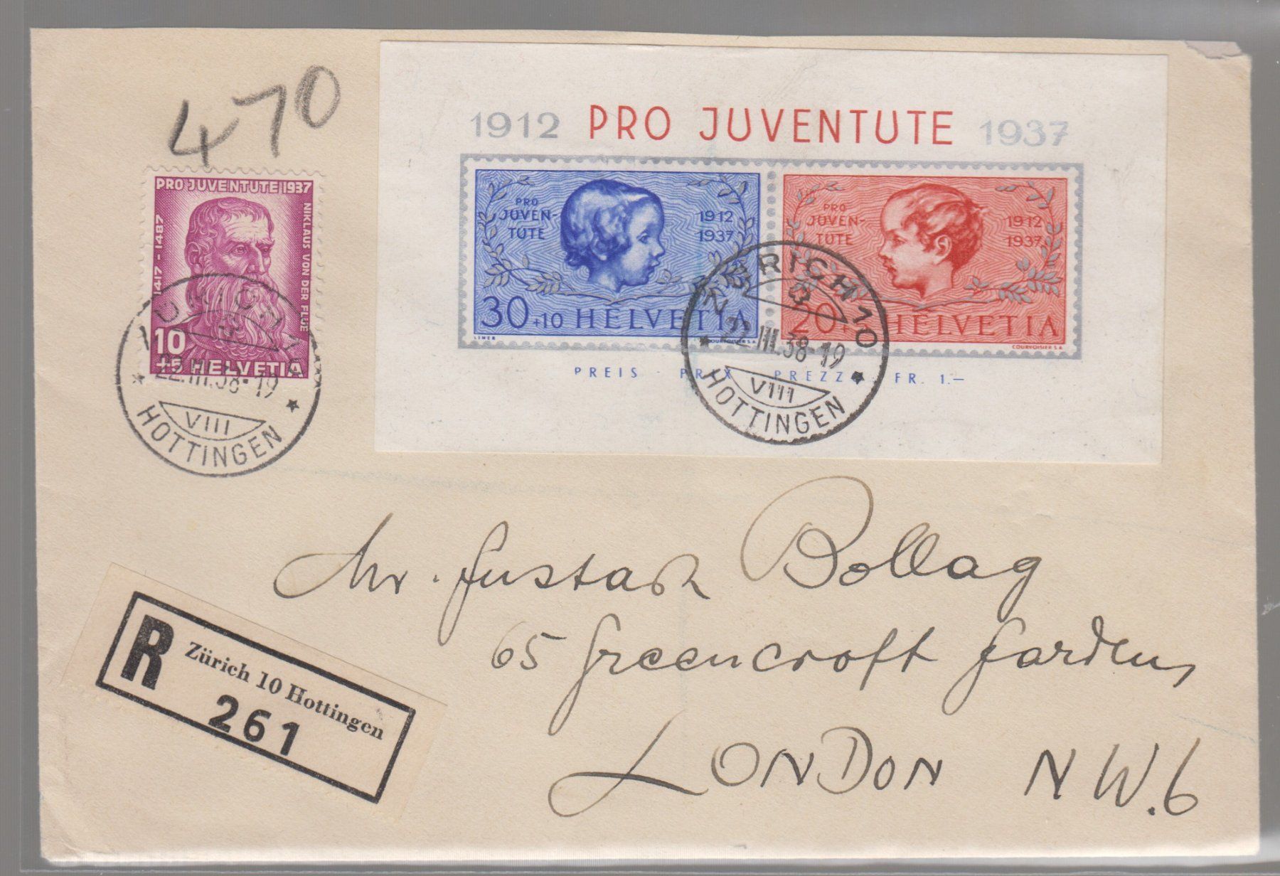Alle Briefmarken: Bloc Pro Juventute 1937 sur lettre – Gebraucht aus Boécourt von Denteles66