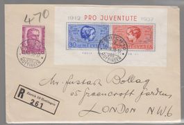 Bloc Pro Juventute 1937 sur lettre