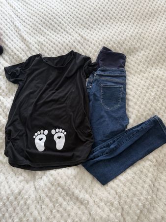 Ensemble maternité: T-shirt + Jeans confortables taille 38