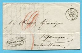 Faltbrief von Morat nach Wangen 1865