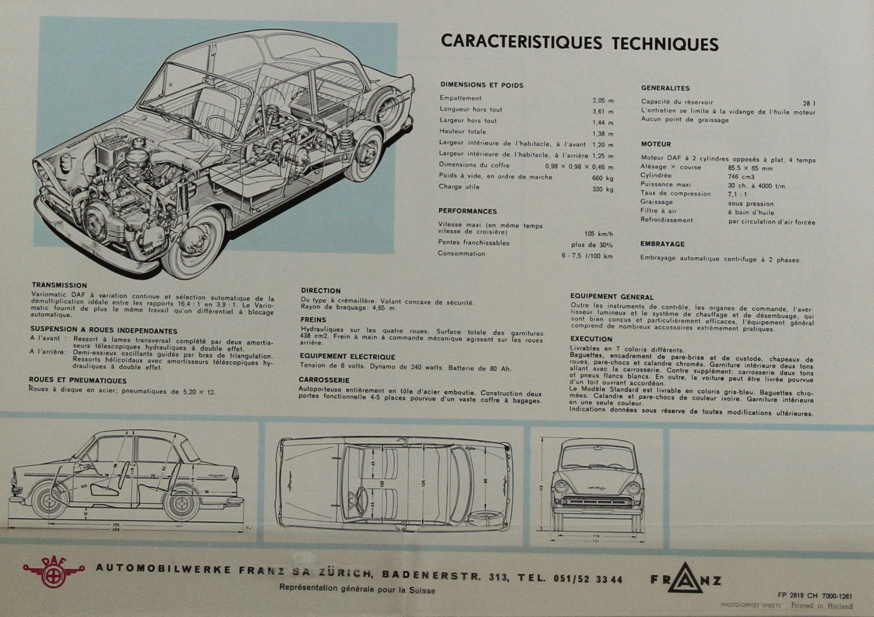 Daf Documents: PROSPEKT  | DAF DAFFODIL - 750 VARIOMATIC | AB 12.1961 - FR – D'occasion à Unterägeri par GIGOLOLIT 1