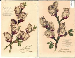 2 AK - Herzlichen Ostergruss - Katzenbaum - Litho