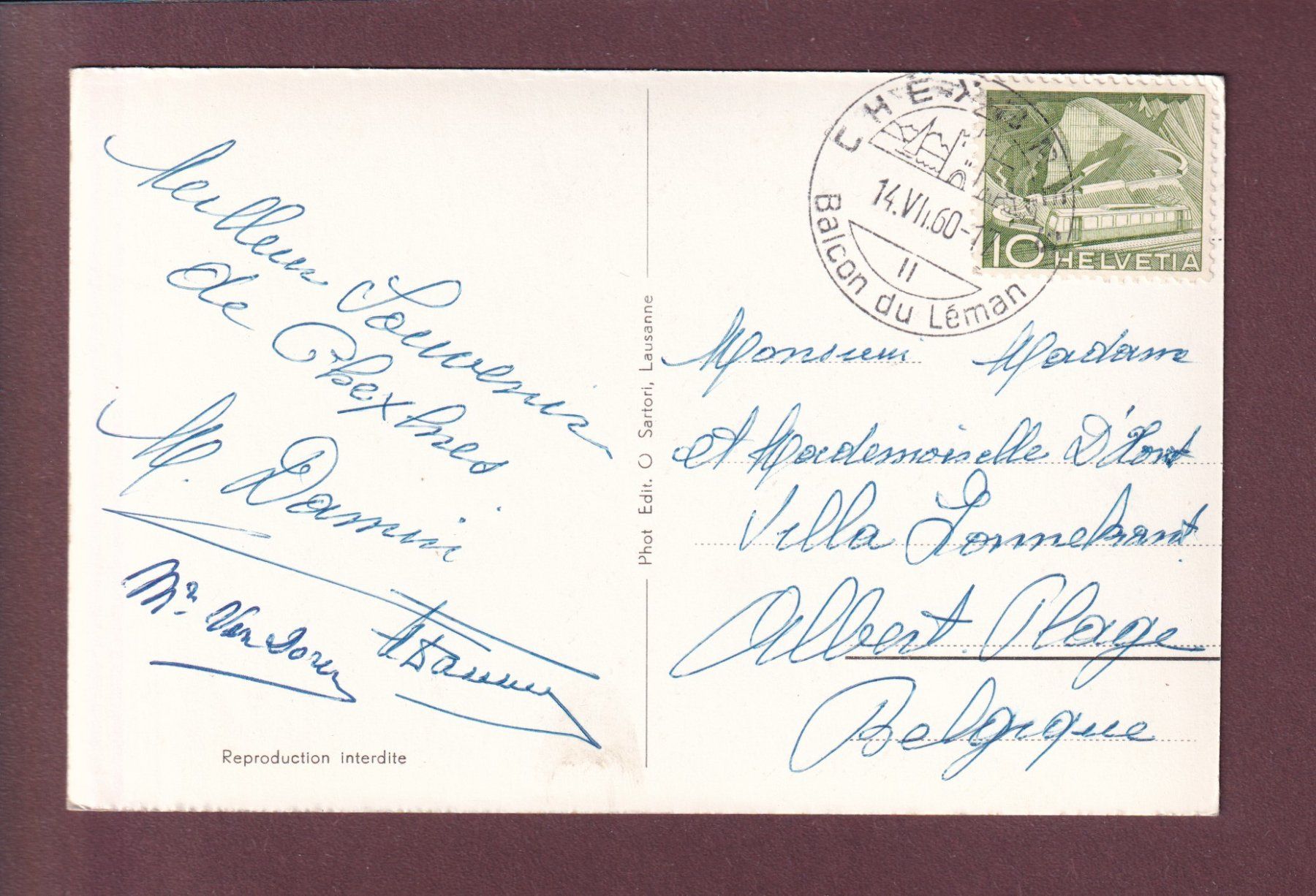 Cartoline postali: CHEXBRES - Balcon du Léman - 1960 – Usato da Pully venduto da nicecards 1