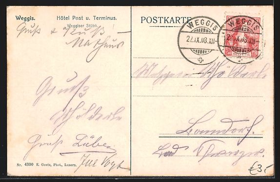 Ansichtskarten: Weggis, Hotel Post und Terminus, Weggise – Gebraucht aus Berlin von bartko-reher 1