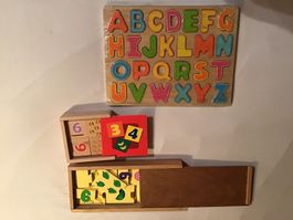 Holzpuzzle Alphabet und Zahlen, guter Zustand