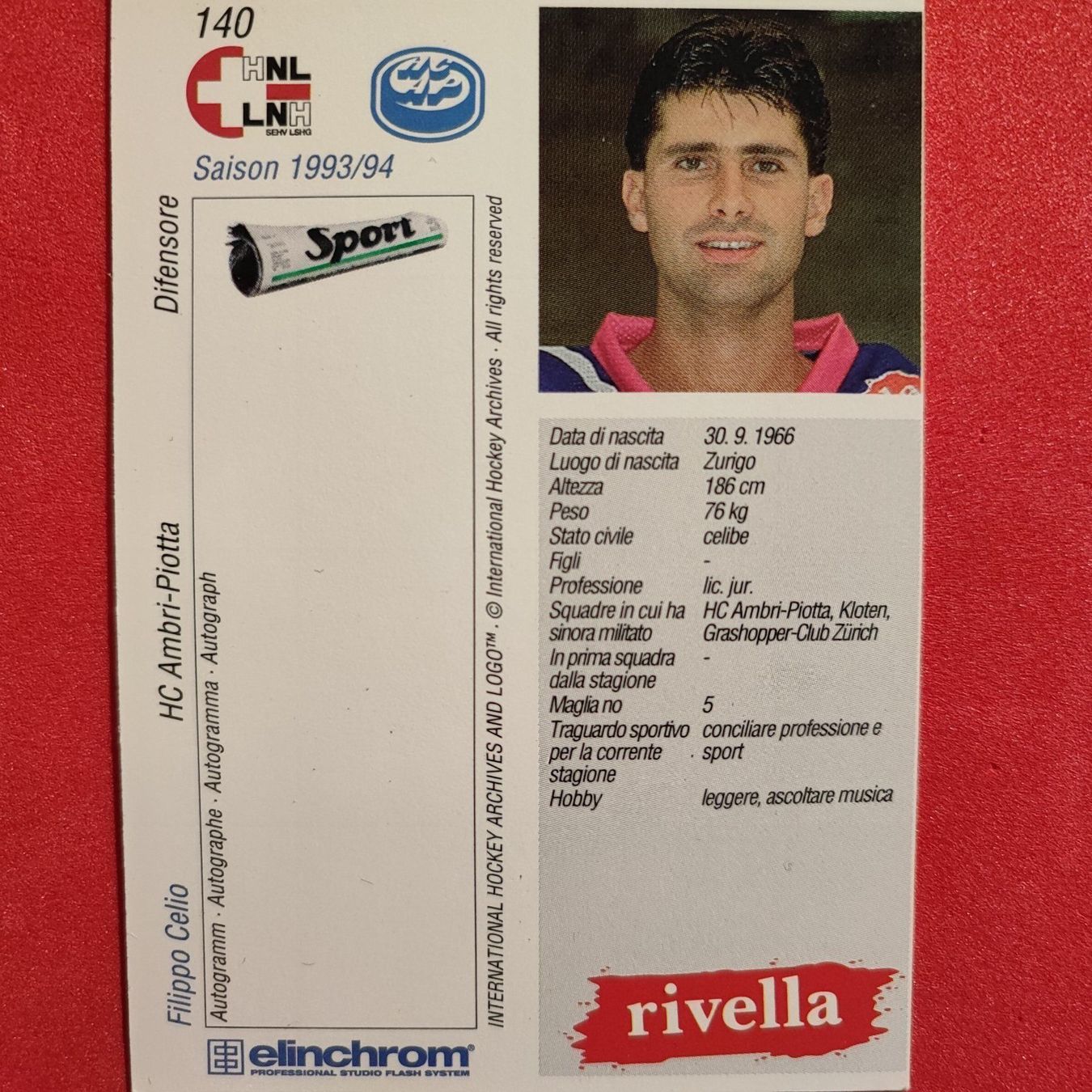 Carte collezionabili: Filippo Celio - HC AMBRI - 1993/94 – Usato da Dübendorf venduto da kb86_MOVIE 1