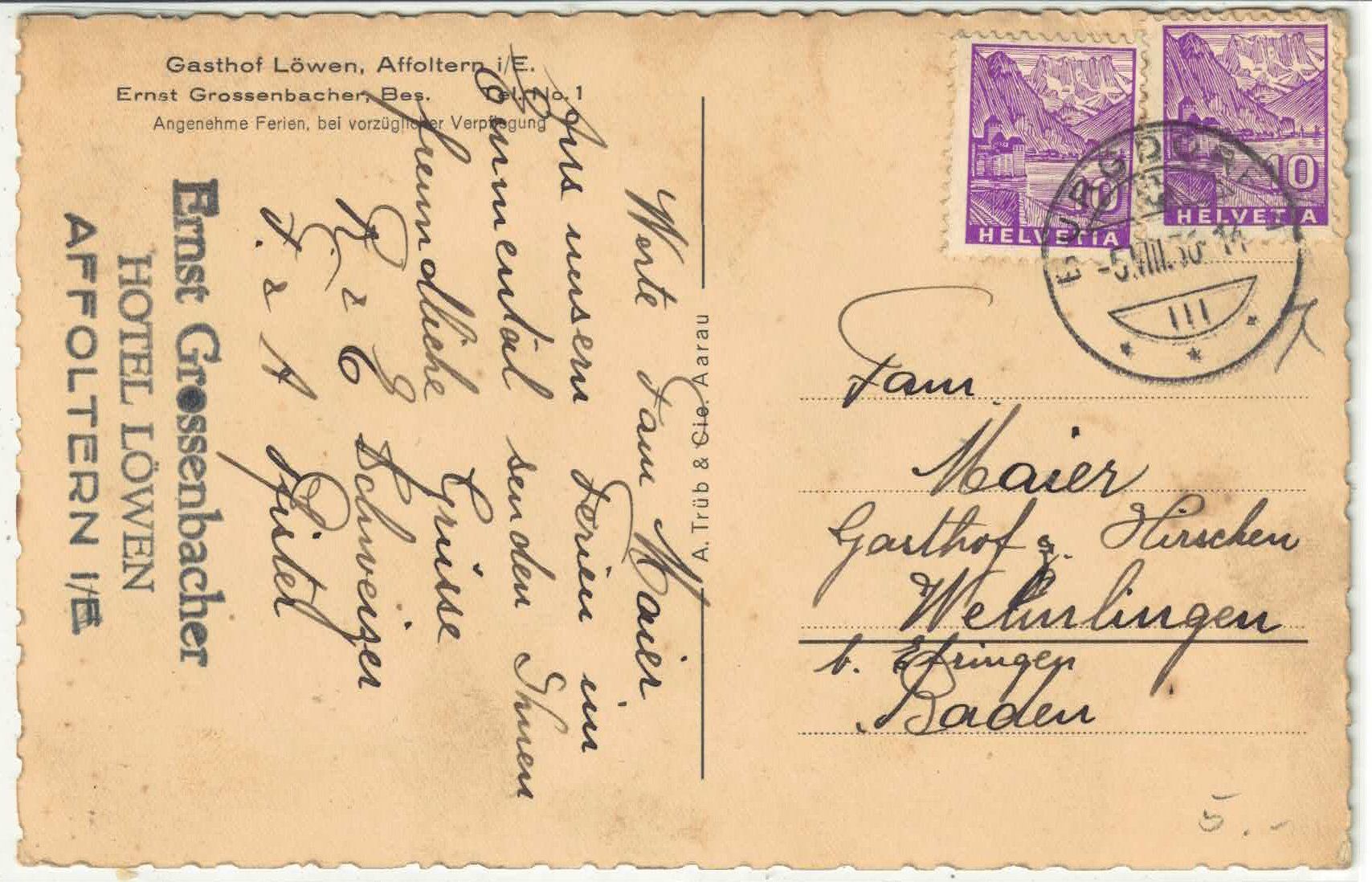Cartes postales: Affoltern i./E. - Ausblick mit Hotel Löwen – Défectueux à Ettingen par Kartenplanet 1