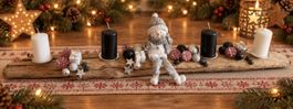 Adventsgesteck Holz mit Schneemann und Kerzen neu