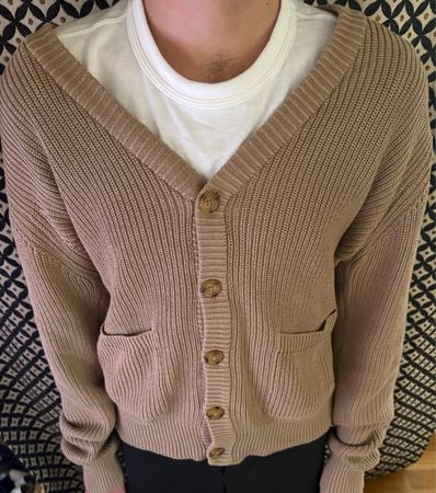 Strickjacke beige grob gestrickt mit Knöpfen Unisex