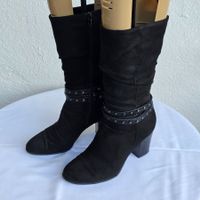 Damen Stiefel Gr. 37 Schwarz Nieten Blockabsatz 7,5 cm