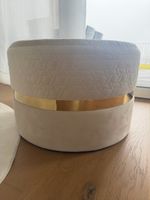 Runder Hocker beige mit Goldring