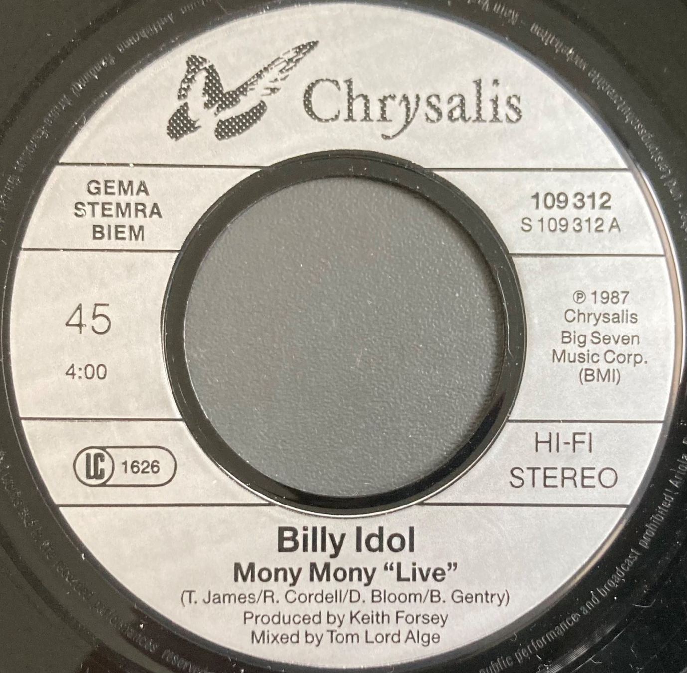 Vinyles: BILLY IDOL - MONY MONY (LIVE) – D'occasion à Poliez-Pittet par Newtown-Records 2