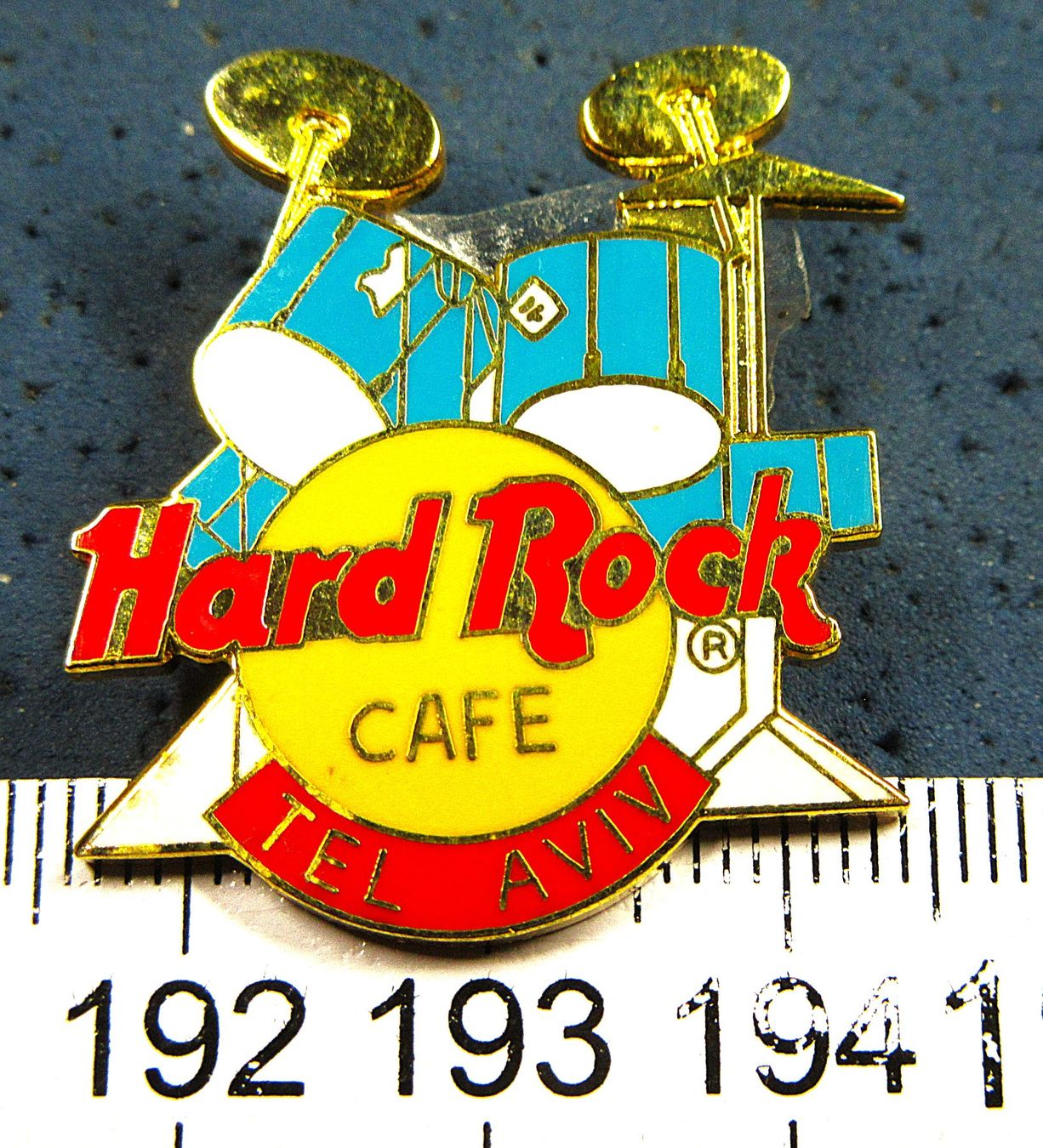 HARD ROCK CAFE TEL AVIV ISRAEL SCHLAGZEUG HELL BLAU GOLDIG N (Gebraucht