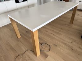White Dining Table with Wooden Legs