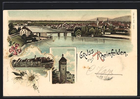 Cartoline postali: Litho Rheinfelden, Teilansicht mit Brüc – Usato da Berlin venduto da bartko-reher